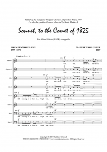 Sonnet, to the Comet of 1825: for mixed voices (SATB) a cappella, score p.1 – By Matthew Orlovich