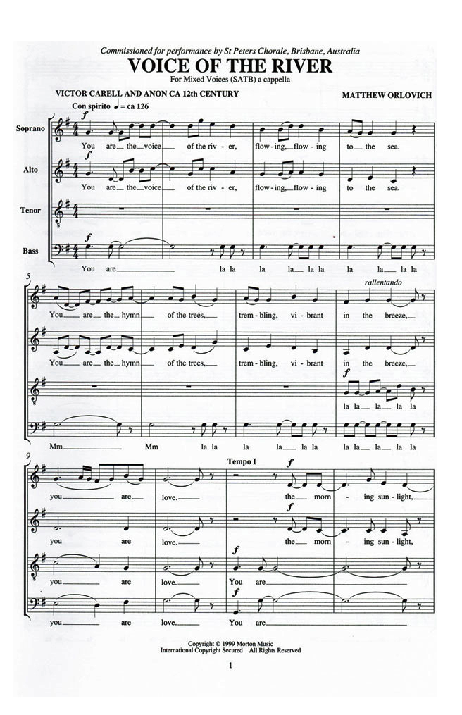 Voice of the River for mixed voices (SATB), a cappella – By Matthew Orlovich.